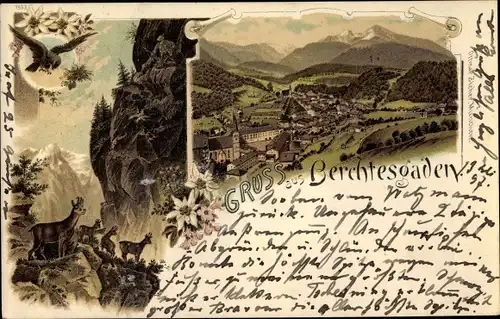 Litho Berchtesgaden in Oberbayern, Panorama, Gämsen in Schlucht