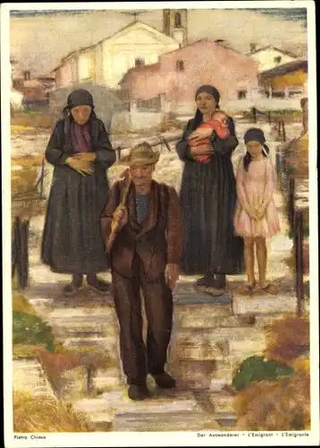 Künstler Ak Chiesa, Pietro, Schweiz, Bundesfeier 1946, Der Auswanderer