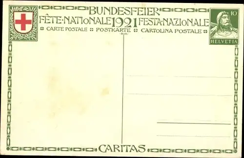 Ganzsachen Künstler Ak Schweiz, Bundesfeier 1921, Krankenschwester, Rotes Kreuz