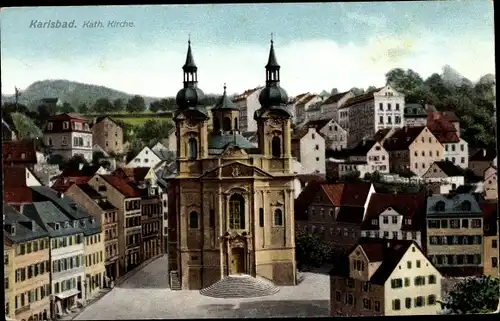 Ak Karlovy Vary Karlsbad Stadt, Katholische Kirche, Stadtansicht, Zieher Z 726