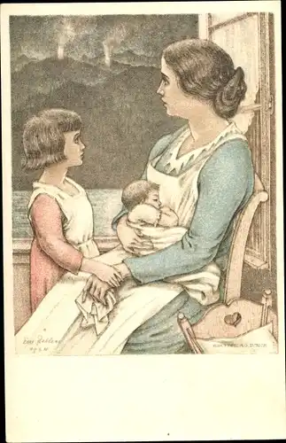 Ganzsachen Künstler Ak Schweiz, Mutter mit Kindern, Bundesfeier 1924
