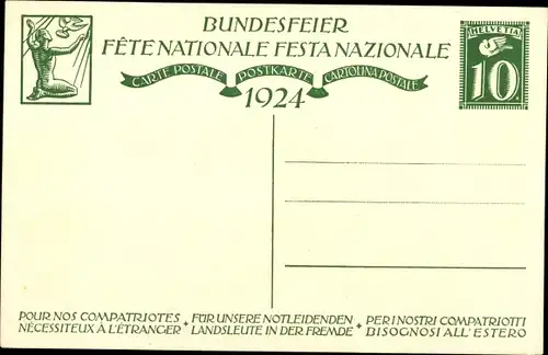 Ganzsachen Künstler Ak Schweiz, Mutter mit Kindern, Bundesfeier 1924