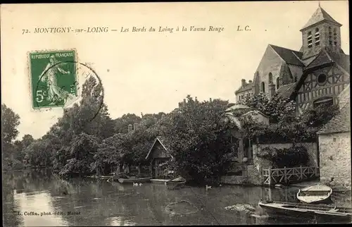 Ak Montigny-sur-Loing Seine-et-Marne, Les Bords du Loing a la Vanne Rouge