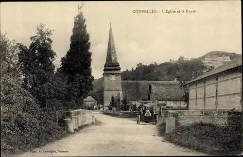 Ak Connelles Eure, L'Eglise, La Route
