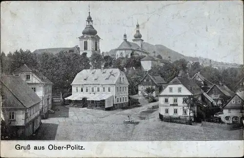 Ak Horní Police Oberpolitz Region Liberec, Markt, Kirchtürme, Namesti