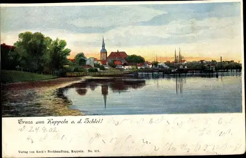 Künstler Ak Kappeln an der Schlei, Hafenansicht, Nicolaikirche
