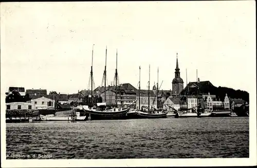 Ak Kappeln an der Schlei, Hafenpartie, Segelschiffe