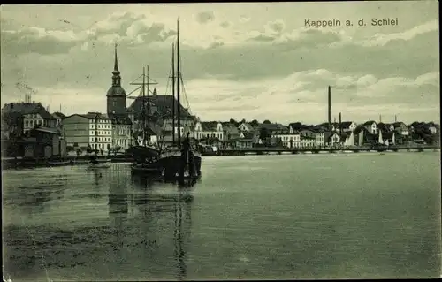 Ak Kappeln an der Schlei, Schleipartie, Segelschiff, Nicolaikirche