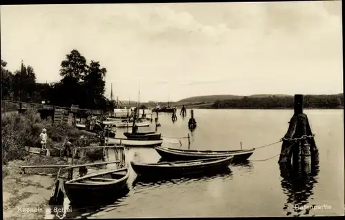 Ak Kappeln an der Schlei, Hafenpartie, Bootsanlegestelle