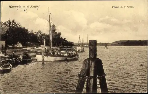 Ak Kappeln an der Schlei, Schleipartie, Bootsanlegestelle