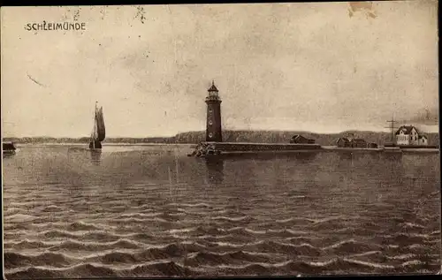 Künstler Ak Kappeln an der Schlei, Lotseninsel Schleimünde, Leuchtturm