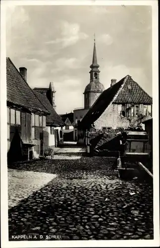 Ak Kappeln an der Schlei, Straßenpartie, Nicolaikirche