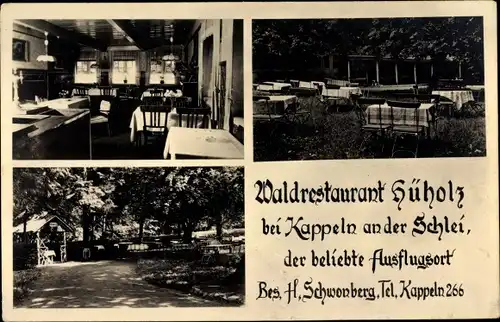 Ak Kappeln an der Schlei, Waldwirtschaft Hüholz, Kaffeegarten, Saal