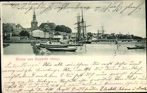 Ak Kappeln an der Schlei, Hafenpartie, Nicolaikirche