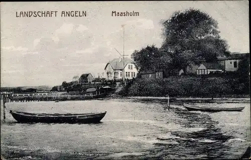 Ak Maasholm in Schleswig Holstein, Wasserpartie, Boote