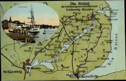 Landkarten Ak Kappeln an der Schlei, Maasholm, Schleswig, Eckernförde, Tolk