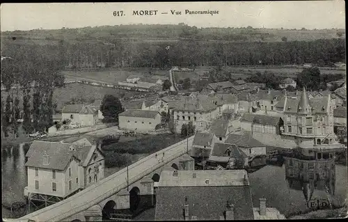 Ak Moret-sur-Loing Seine et Marne, Vue Panoramique, Le Pont