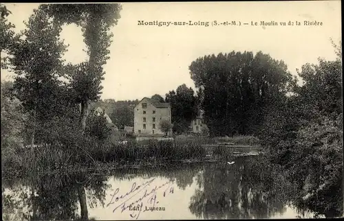 Ak Moret-sur-Loing Seine et Marne, Le Moulin vu de la Riviere