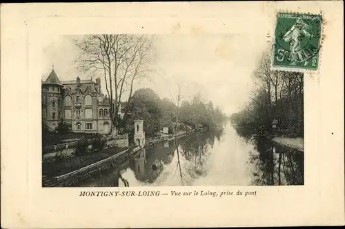 Ak Montigny-sur-Loing Seine-et-Marne, Vue sur le Loing, prise du pont