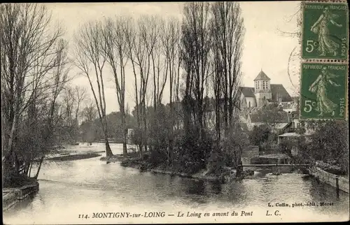 Ak Montigny-sur-Loing Seine-et-Marne, Le Loing, en amont du Pont