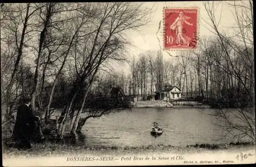 Ak Bonnières-sur-Seine Yvelines, Petit Bras de la Seine et l'Ile