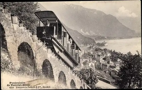 Ak Glion Montreux Kanton Waadt, Funiculaire de Territet Glion, Bergbahn, Ort