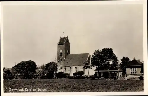 Ak Garnwerd Groningen Niederlande, Kerk en School