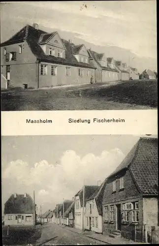 Ak Maasholm in Schleswig Holstein, Siedlung Fischerheim, Wohnhäuser