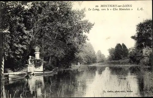 Ak Montigny-sur-Loing Seine-et-Marne, Le Loing, vers le Clos Montalais