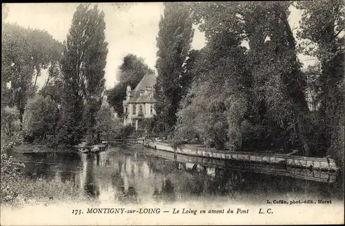 Ak Montigny-sur-Loing Seine-et-Marne, Le Loing en amont du Pont