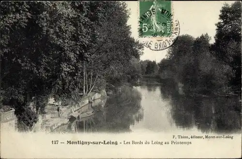 Ak Montigny-sur-Loing Seine-et-Marne, Les Bords du Loing au Printemps
