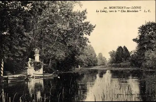 Ak Montigny-sur-Loing Seine-et-Marne, Le Loing vers le Clos Montalais