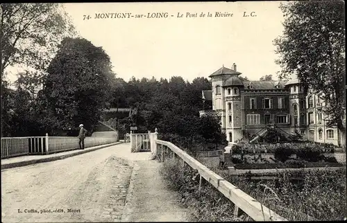 Ak Montigny-sur-Loing Seine-et-Marne, Le Pont de la Riviere