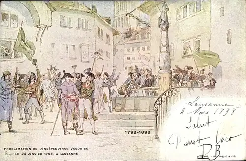 Künstler Ak Lausanne Kanton Waadt Schweiz, Proclamation de l'Indépendance vaudoise, 1798-1898