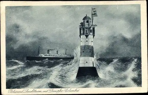 Künstler Ak Leuchtturm Roter Sand, Dampfschiff Columbus, Norddeutscher Lloyd Bremen