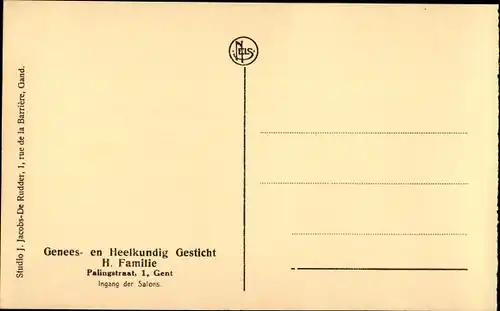 Ak Gent Ostflandern, Genees en Heelkundig Gesticht H. Familie, Palingstraat 1, Ingang der Salons