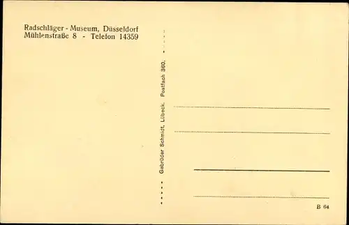 Ak Düsseldorf am Rhein, Radschlägermuseum, Mühlenstraße 8