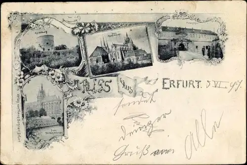 Ak Erfurt in Thüringen, Cyriaxburg, Dom, Rückansicht u. Seitenansicht, Peterstor