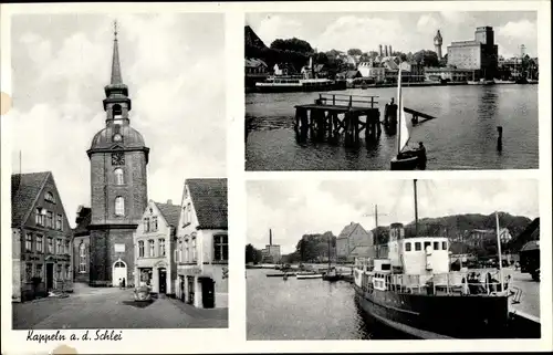 Ak Kappeln an der Schlei, Nicolaikirche, Dampfer