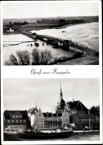 Ak Kappeln an der Schlei, Brücke, Hafenpartie