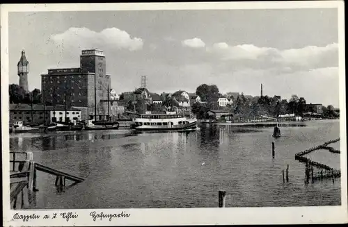 Ak Kappeln an der Schlei, Hafenpartie, Wasserturm