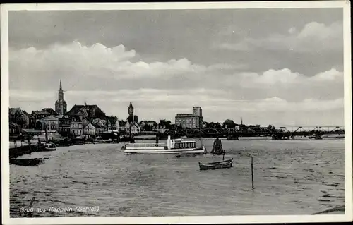 Ak Kappeln an der Schlei, Partie am Hafen, Boot, Wasserturm