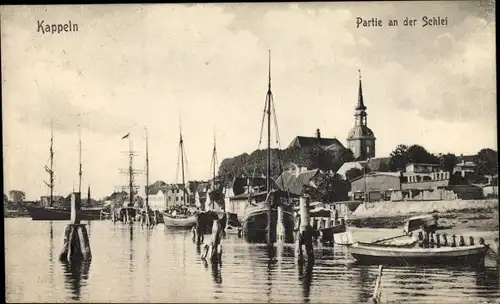 Ak Kappeln an der Schlei, Partie an der Schlei, Hafen, Schiffe