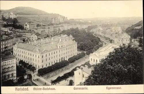 Ak Karlovy Vary Karlsbad Stadt, Militär Badehaus, Gartenzeile, Egerstraße