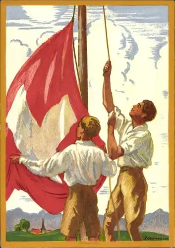 Ganzsachen Ak Schweiz, Hissen der Nationalflagge, Bundesfeier 1929
