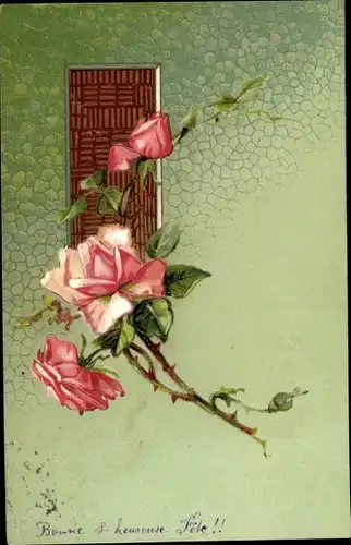 Litho Rosenblüte, Knospe, Blätter