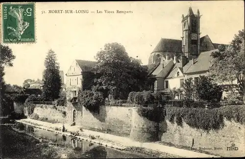 Ak Moret-sur-Loing Seine et Marne, Les Vieux Remparts