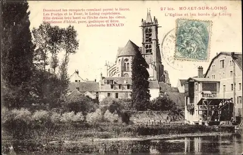 Ak Moret-sur-Loing Seine et Marne, L'Eglise et les bords du Loing
