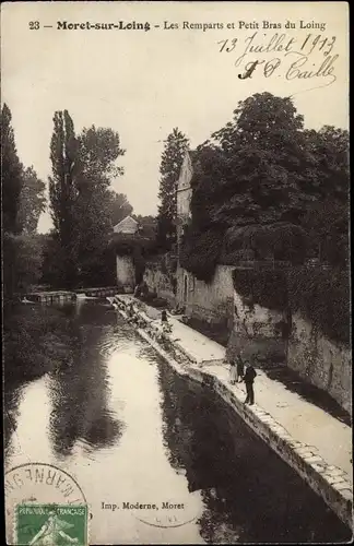 Ak Moret-sur-Loing Seine et Marne, Les Remparts et Petit Bras du Loing