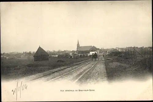Ak Bray sur Seine Seine et Marne, Vue generale, Kutsche